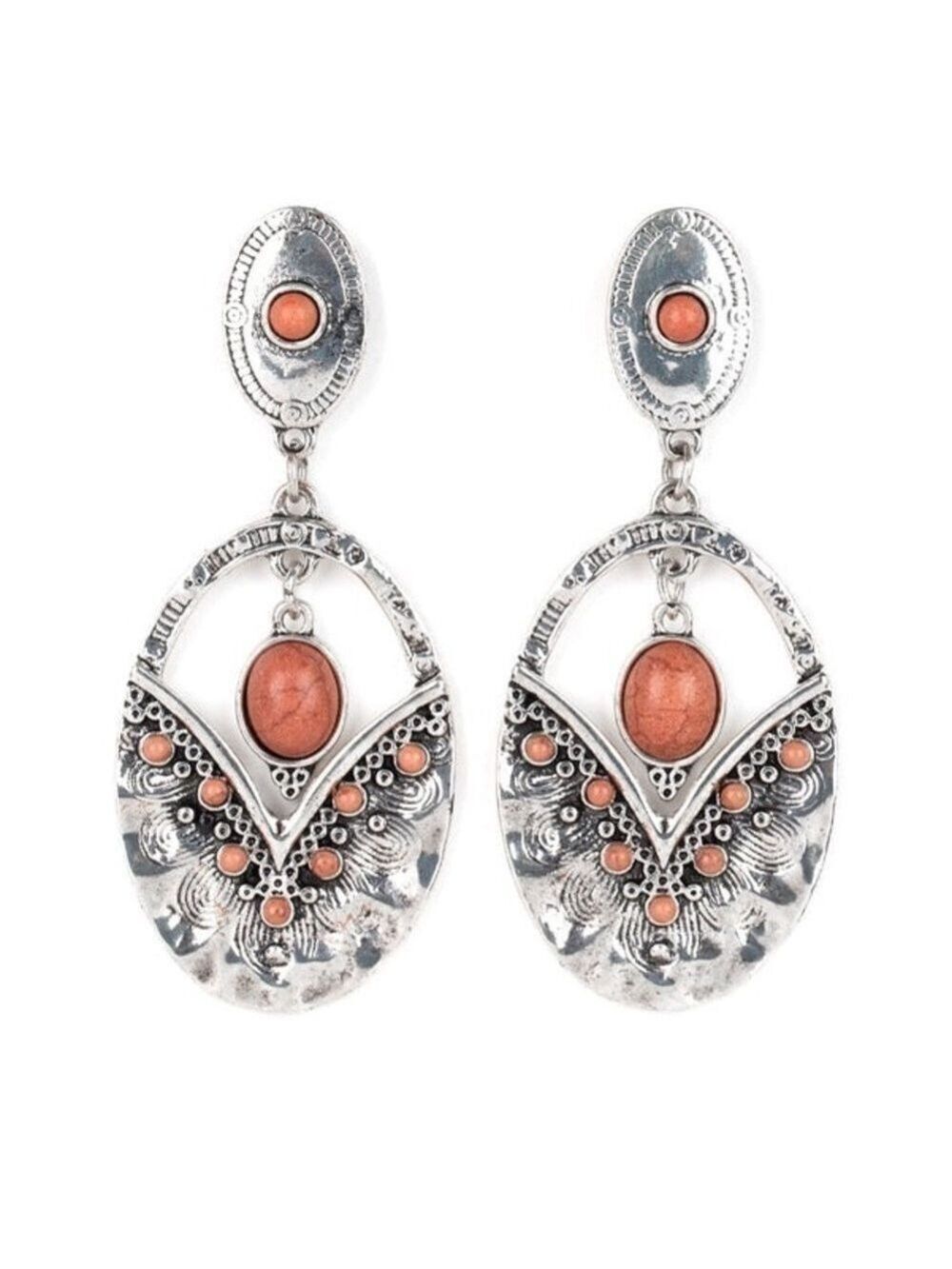 Paparazzi Tierra Tribute Brown and Silver Earrings